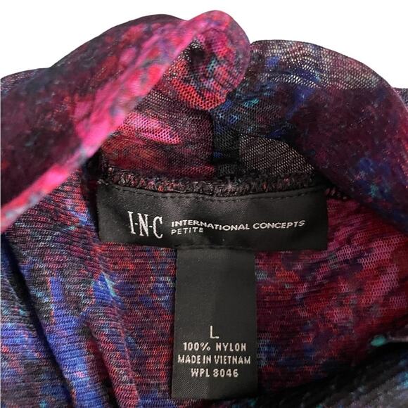 INC Sheer TOP Womens L Petite Purple Snakeskin Pattern Long Sleeve Turtle Neck - Picture 11 of 11